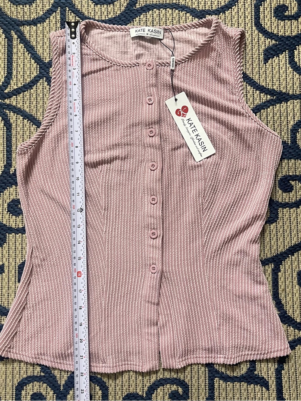 Sleeveless Ribbed Button-Front Tank - Mauve Pink - Picture 4 of 10
